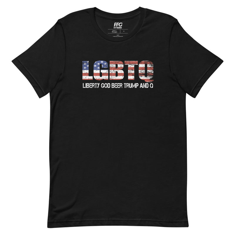 Liberty God Beer Trump and Q Unisex T-Shirt
